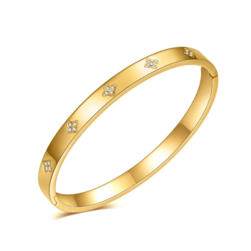 Flower Zircon Bangle Bracelet l 18k gold plated