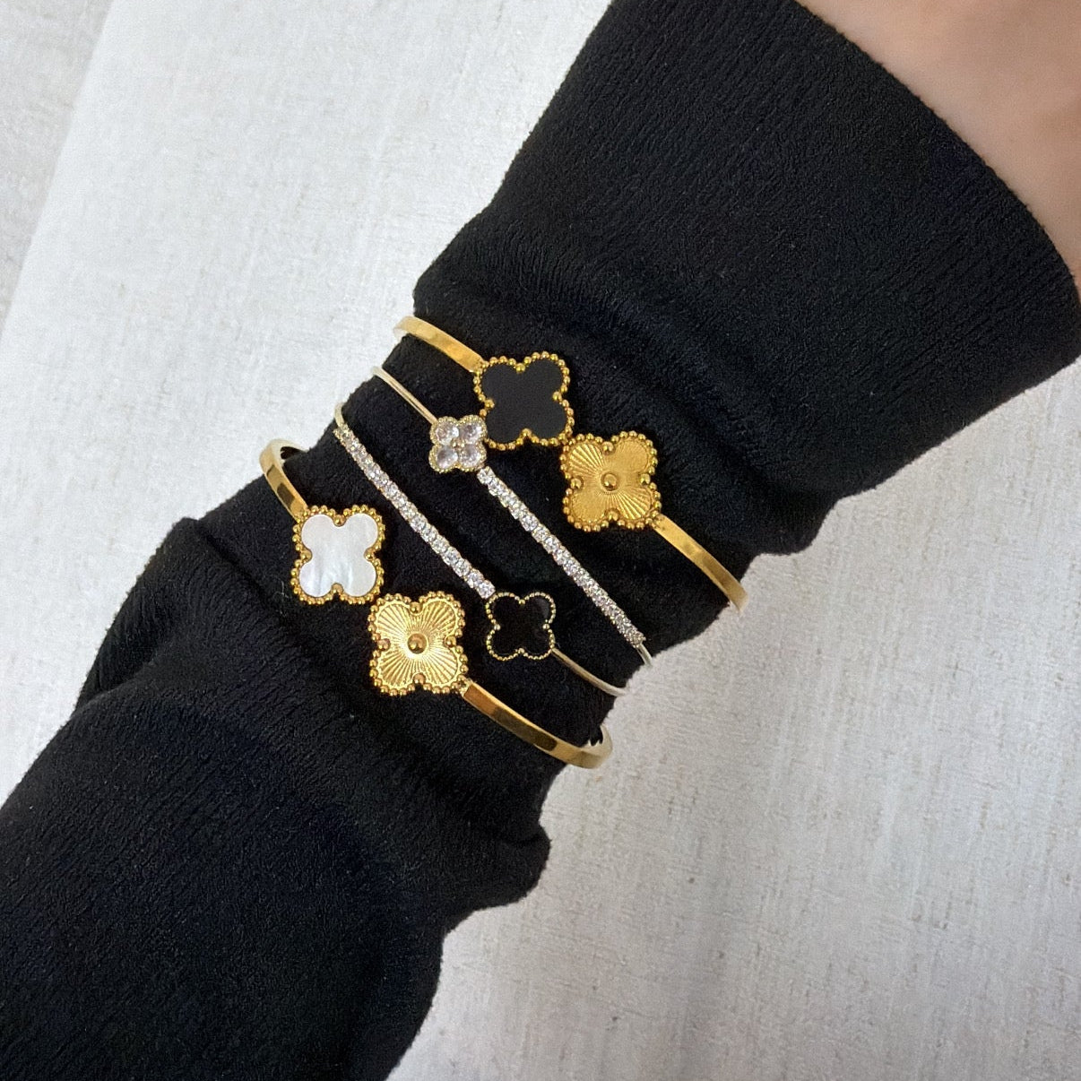 💛Double Clover Luxe Bangle Set | 18K Gold Plated