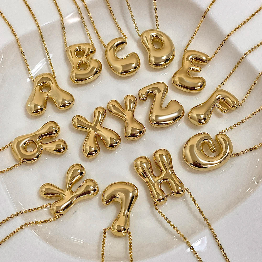 Bubble Initial Necklace l 18K Gold Plated
