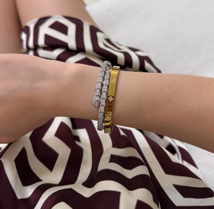 High-End Snake Silhouette Bangle / Micro-Pave Luxury Bracelet