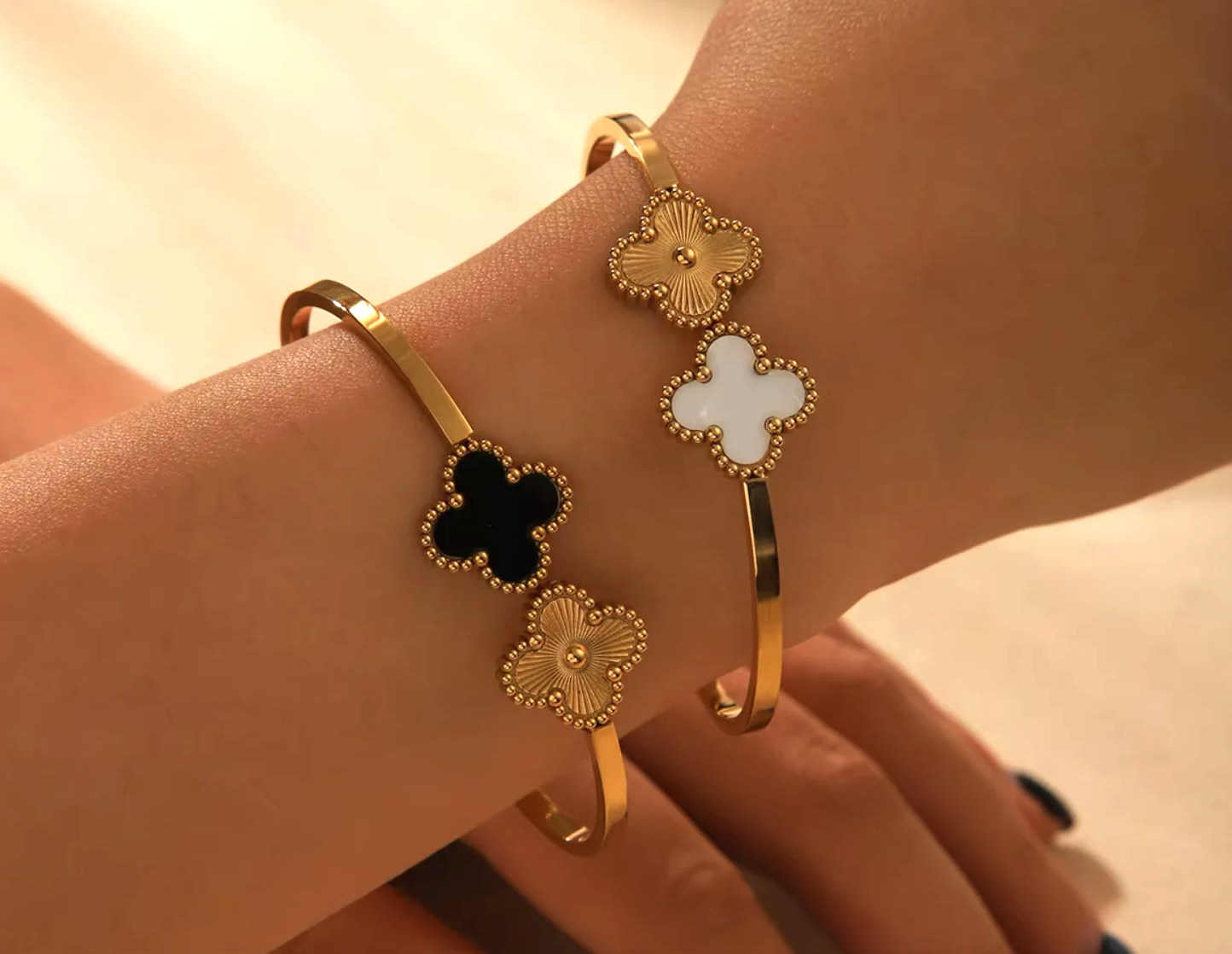 💛Double Clover Luxe Bangle Set | 18K Gold Plated