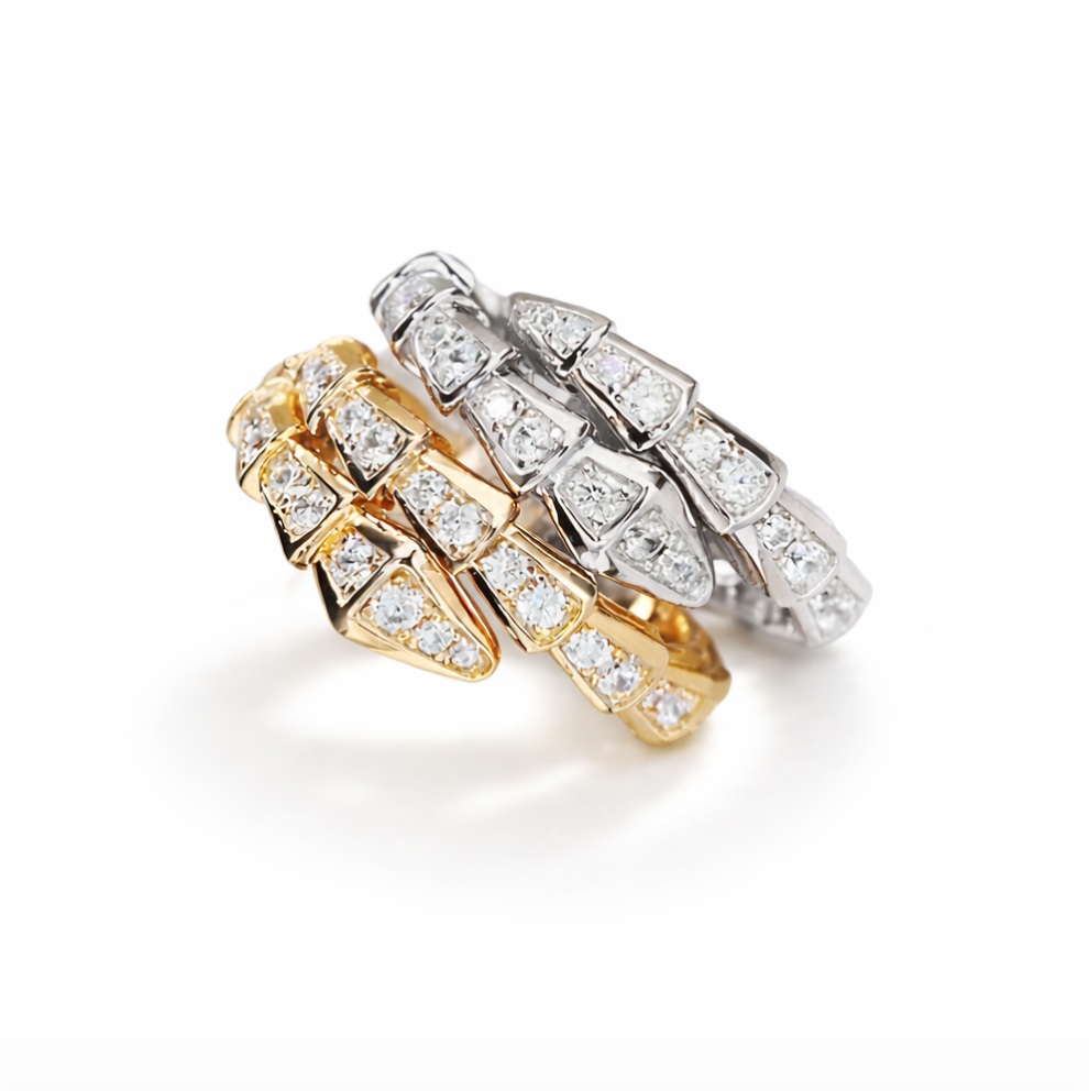 All-Zircon Snake Gold Open Ring / Luxury Accent Knuckle Ring
