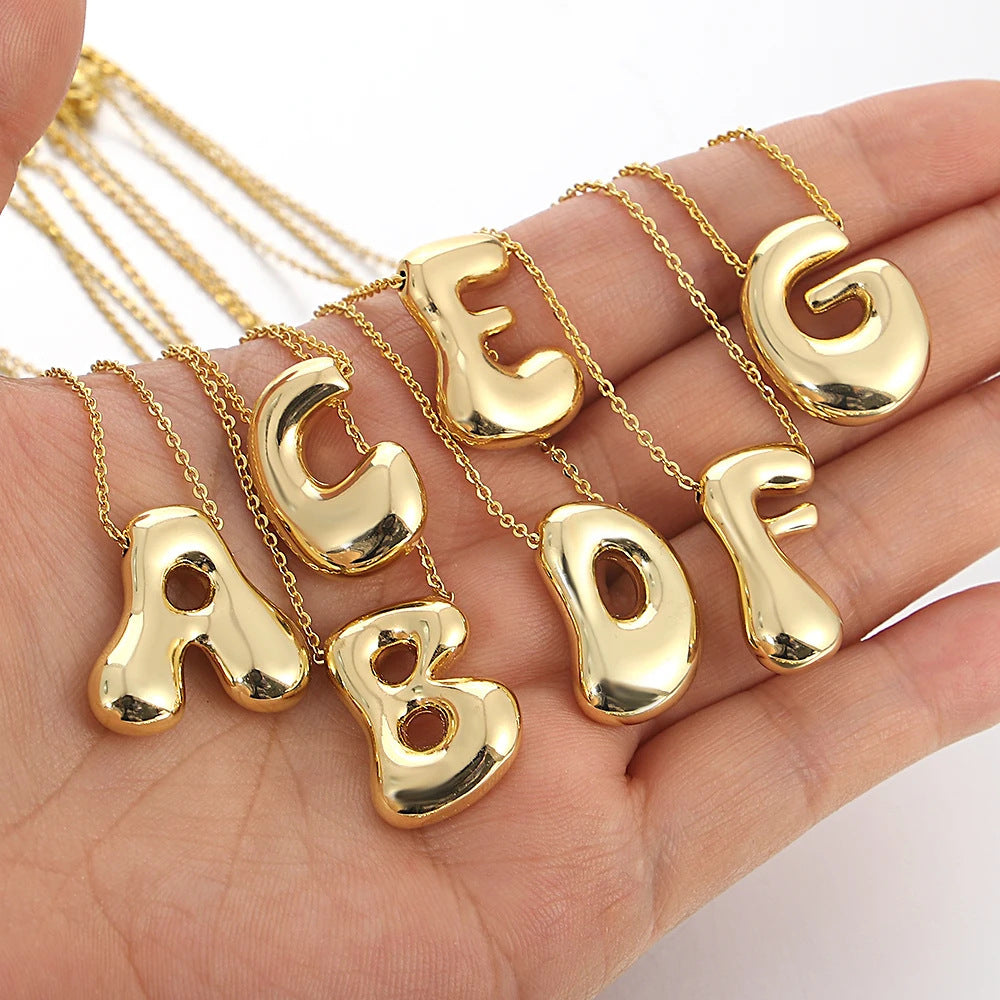 Bubble Initial Necklace l 18K Gold Plated